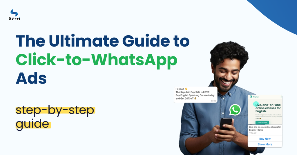 marketing graphic showing a smartphone with a chat bubble, representing effective Click-to-WhatsApp ads