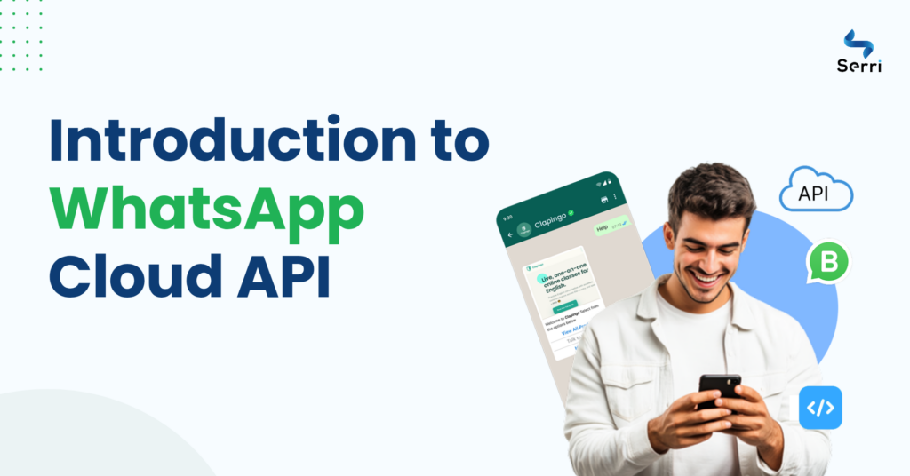 Feature img showing a person using whatsapp cloud API.