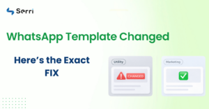Graphic showing WhatsApp template reclassified from Utility to Marketing category inside Meta Business Manager.